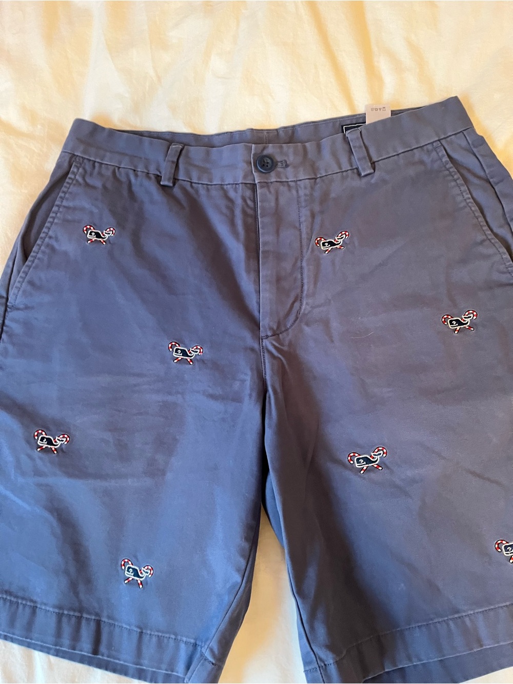 Vineyard Vines Slate Blue Christmas Embroidered Whale Chino Shorts 32W